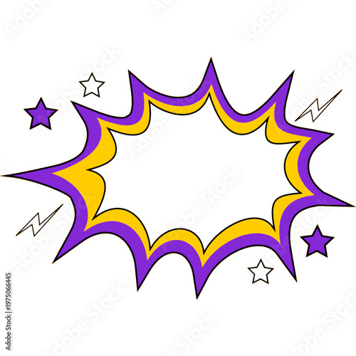 Retro comic book speech bubble with starburst shape and lightning bolt accents, perfect for creative expression and design projects