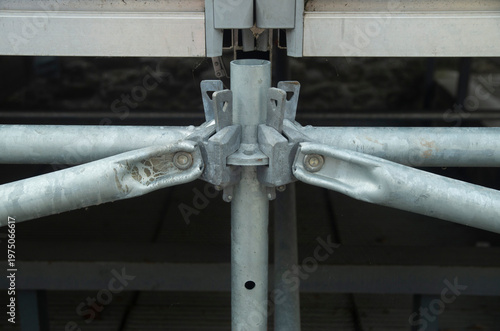 Metal Scaffolding Joint and pipe connector detail Closeup