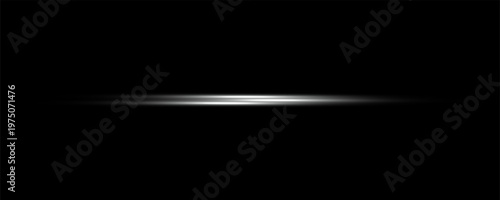 Abstract White Light Beam with Motion Blur, Horizontal Speed Streak Lens Flare on Dark Background