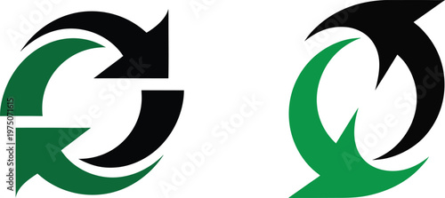 Recycling symbols with green and black arrows creating circular motion isolated on transparent background for eco design.