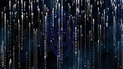 Animation of light trails falling against security padlock icon on black background