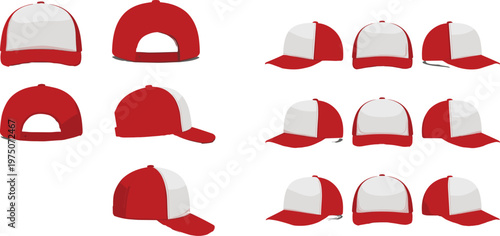 Baseball Cap Set with Various Angles and Views for Fashion, Sports, and Apparel Projects