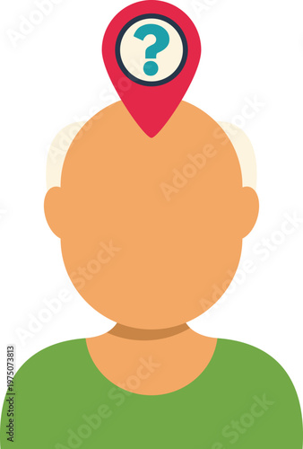 Elderly person with a question mark pin indicating memory loss, dementia, or confusion