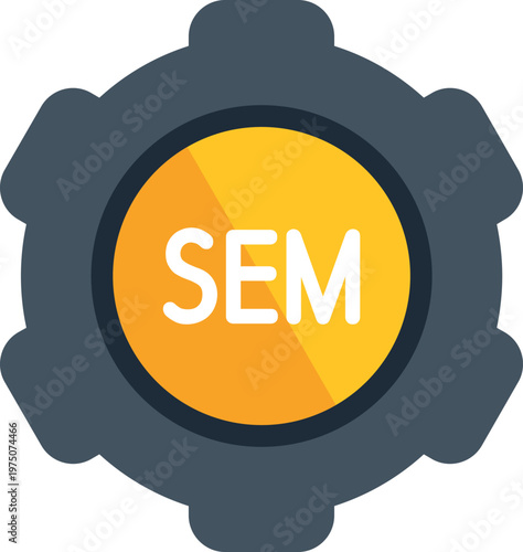 Search engine marketing concept featuring a gear mechanism icon