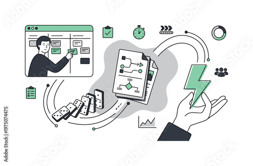 Agile project management with workflow optimization and team collaboration elements
