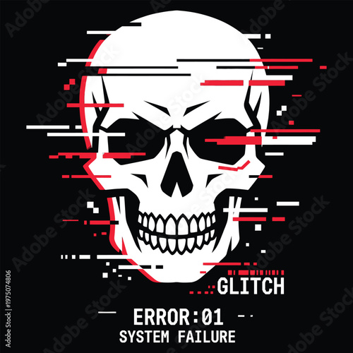 System failure error 01 glitch skull vector illustration with science fiction illustration abstract technology computer connection disconnect