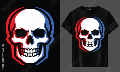 Stereoscopic red and blue glitch skull vector art with t shirt apparel design graphic design stereoscopic illustration abstract computer