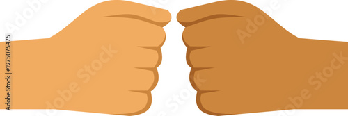 Two hands of different skin tones performing a fist bump gesture against a white background