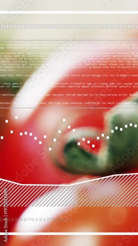 Vertical video: On start tomato moving center while graphics scrolling, waveform pulsing for food