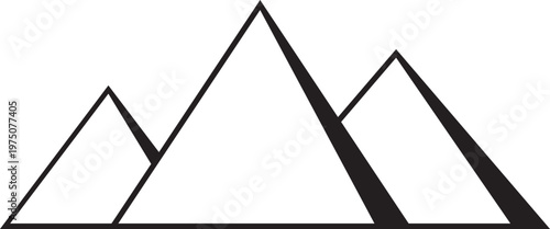 Egyptian pyramid icon featuring minimalist silhouette of the great pyramids of Giza. Ancient architecture symbol represents desert landmarks. Vector element for travel and history design.