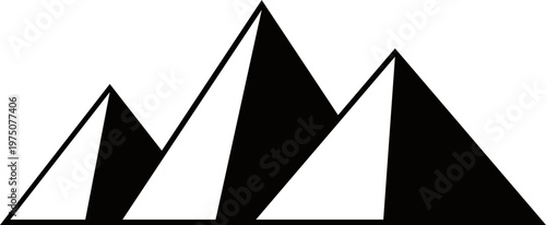 Egyptian pyramid icon featuring minimalist silhouette of the great pyramids of Giza. Ancient architecture symbol represents desert landmarks. Vector element for travel and history design.