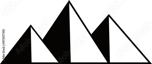 Egyptian pyramid icon featuring minimalist silhouette of the great pyramids of Giza. Ancient architecture symbol represents desert landmarks. Vector element for travel and history design.