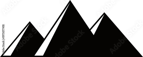 Egyptian pyramid icon featuring minimalist silhouette of the great pyramids of Giza. Ancient architecture symbol represents desert landmarks. Vector element for travel and history design.