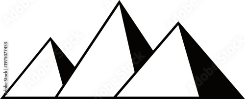 Egyptian pyramid icon featuring minimalist silhouette of the great pyramids of Giza. Ancient architecture symbol represents desert landmarks. Vector element for travel and history design.