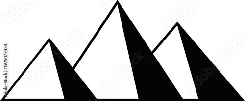 Egyptian pyramid icon featuring minimalist silhouette of the great pyramids of Giza. Ancient architecture symbol represents desert landmarks. Vector element for travel and history design.