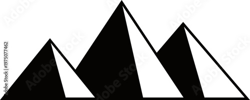 Egyptian pyramid icon featuring minimalist silhouette of the great pyramids of Giza. Ancient architecture symbol represents desert landmarks. Vector element for travel and history design.