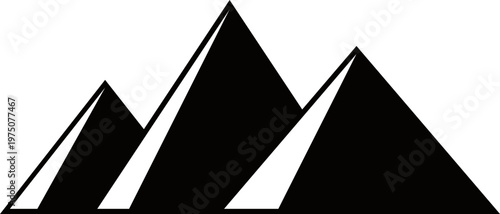 Egyptian pyramid icon featuring minimalist silhouette of the great pyramids of Giza. Ancient architecture symbol represents desert landmarks. Vector element for travel and history design.