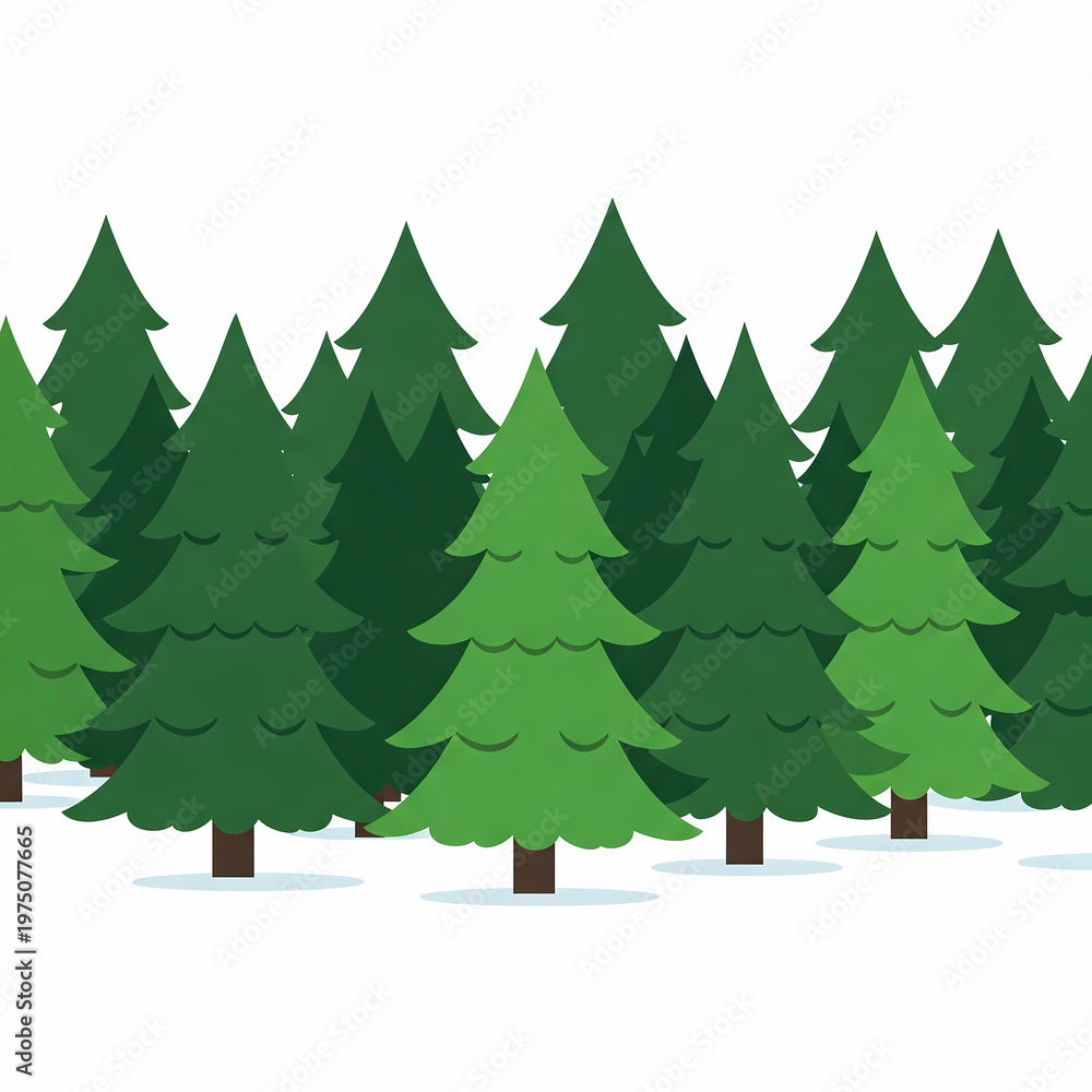 Obraz premium Flat vector illustration of green pine trees forest landscape