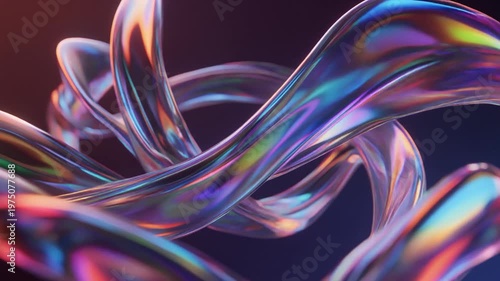 Abstract 3D Glass Wave in Motion. Refractive Pink Red Crystal Fluid Animation. Flowing, fluid, twisted shapes with a metallic and iridescent texture. Smooth elegant live wallpaper gradient.