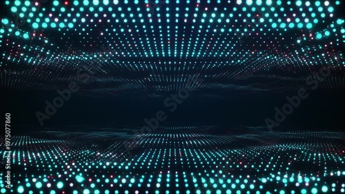 Inside Digital Cyberspace, Virtual Artificial Intelligence Machine. 3D Animation Technology Background. AI big data, internet network, lines dot. Metaverse Tunnel