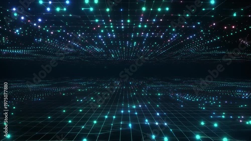 Abstract background with flowing neon grid lines in cyberpunk blue tunnel. Animation perfect for tech intros, gaming UI, data visualization, and futuristic motion graphics projects