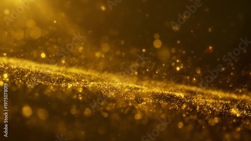 Golden Bokeh Particles Floating. Glowing Light Sparkle Metallic Texture. Screensaver, birthday, celebration, holiday Luxury Background