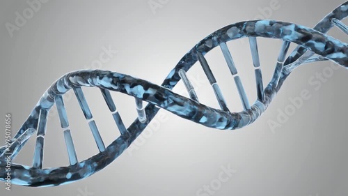 The DNA helix isolated on a dark white gradient background. DNA molecule in glowing blue light. Genetic science 3d animation. AI Drug Discovery and Research