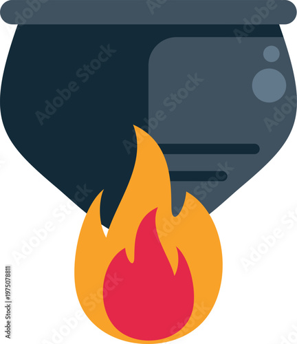 Cauldron heating a liquid preparing a mystical brew