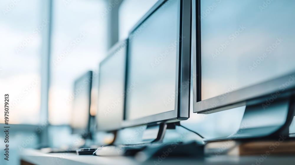 Fototapeta premium Monitors lined up in row
