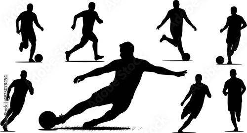 Professional Soccer Player Sliding for Ball on Rainy Pitch at Night, Dynamic Action Sports Photography with Intense Stadium Lighting - Stock Vector