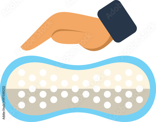 Hand pressing down on a soft, contoured absorbent pad, demonstrating comfort and protection