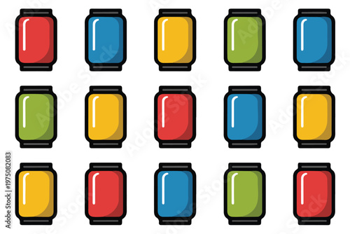 Set of vector outline icons with pixel perfect for mobile and web, soft drink can and beverage in different colors and styles