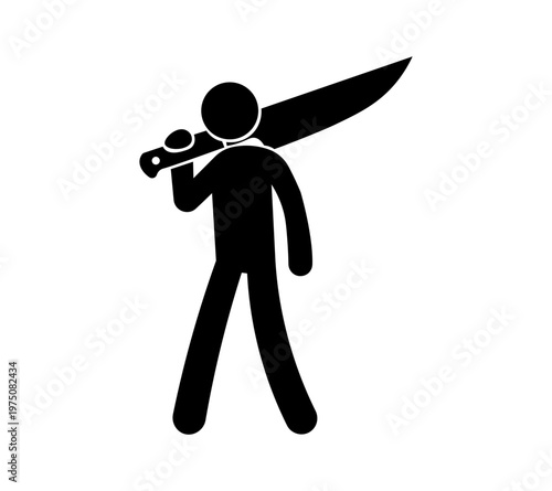 Stickman Holding Knife – Cutting Tool and Kitchen Utility Silhouette Vector Icon.