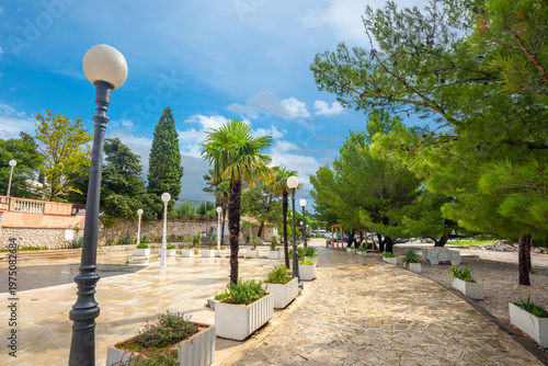 Embankment along coastline in town of Crikvenica. Istria, Croatia