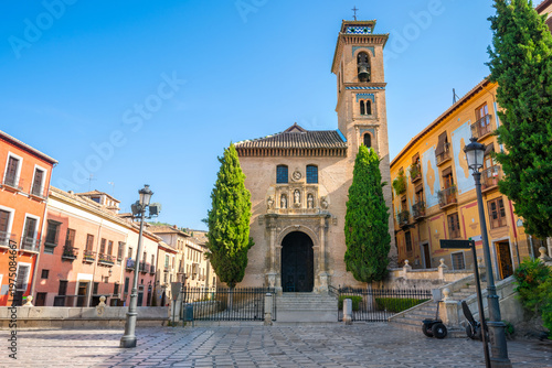 View of small chapel with belfry near Malaga cathedral. Malaga, Andalusia, Spain