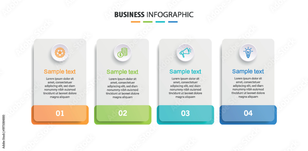 Obraz premium Business infographic design template with 4 options, steps or processes. Can be used for workflow layout, diagram, annual report, web design
