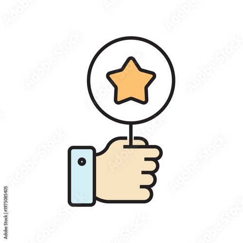 icon. star icon. put a star on a product or service. vector. on a white background. black lines with a colored background. quality rating. set of icons.