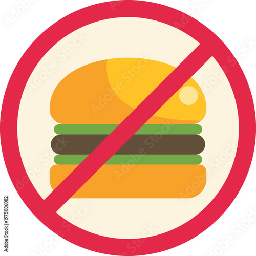 Burger icon inside a red forbidden circle, representing a ban on fast food