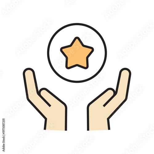 icon. star icon. put a star on a product or service. vector. on a white background. black lines with a colored background. quality rating. set of icons.