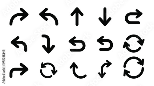Slika na platnu Collection of black arrow icons representing various directions and rotational m