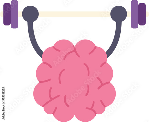 Brain character lifting a barbell representing strengthening cognitive abilities and intelligence
