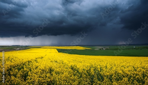 Yellow Rapeseed Fields In Bloom In A Storm