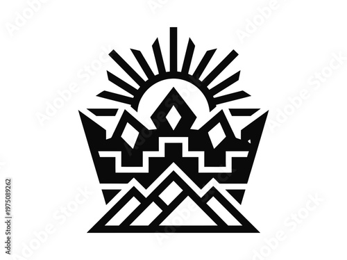 Sun feather temple emblem with geometric ceremonial details