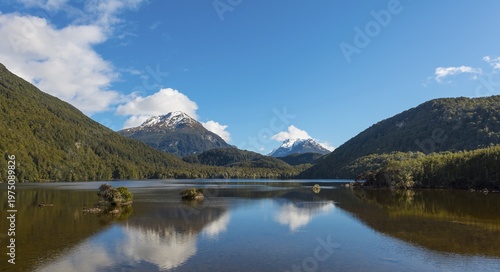 Sylvan Lake with forest-covered mountains, Mount Aspiring National Park, Otago, Southland, New Zealand