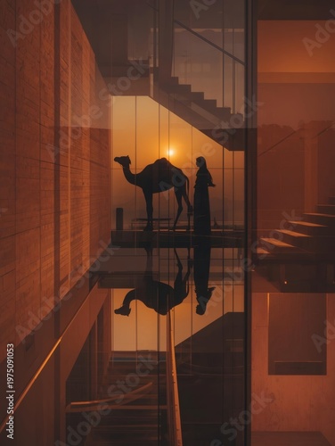 Silhouette of a person and a camel