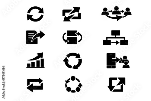 Structure grid arrows repost sharing icons symbol vector social icon workflow depicting