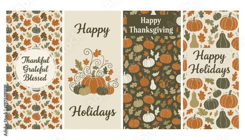 Vibrant Thanksgiving holiday banners with pumpkins and leaves on display
