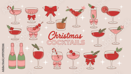 Christmas cocktails festive holiday drinks and glasses on a table