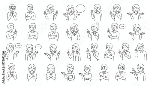A group of people are depicted in various emotional expressions and gestures in a simple line drawing style on a white background.