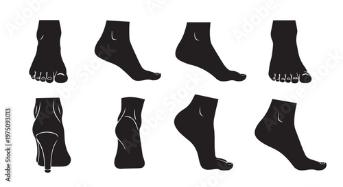 A collection of black sock silhouettes in various positions on a white background
